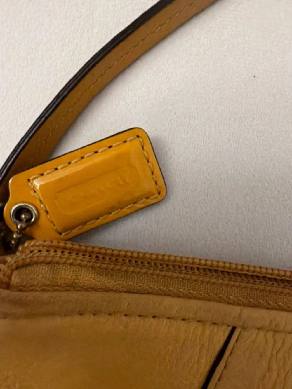 Coach yellow pleated leather #Coach wristlet clutch small size